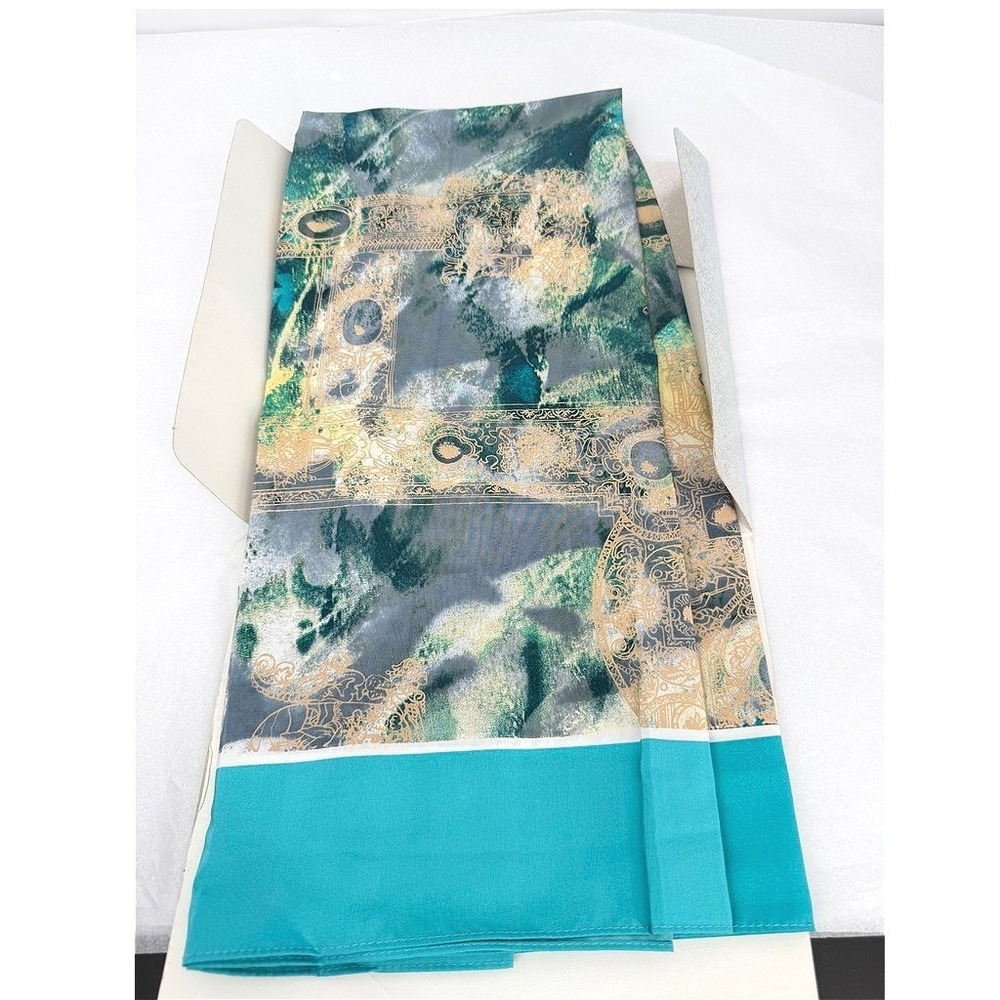 ITRI Scarf Teal Gold Abstract Graphic Print Center For Aviation Accessory Gift